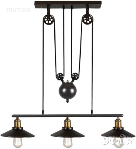 КЛАСИЧЕСКИ полилей с V-образна ролка, регулируем покачване и спускане, ретро, таванно, индустриален, снимка 4 - Полилеи - 53126252