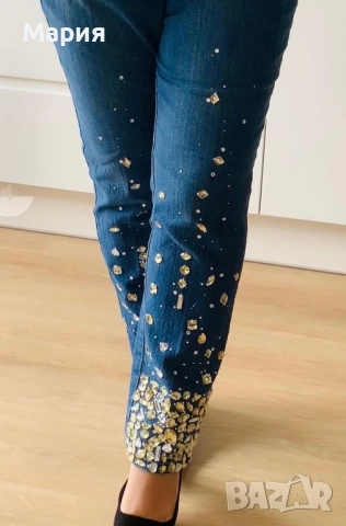 Дънки за парти нови с лъскави камъни 50. , снимка 5 - Дънки - 52506614