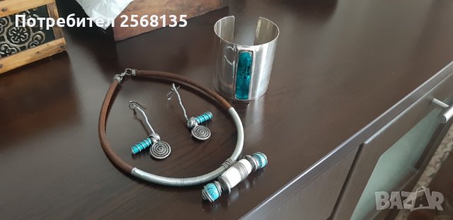 Авторски Бижута с Тюркоаз и Керамика-КОЛИЕ+ОБИЦИ+ГРИВНА-Арт к/т НОВИ, снимка 7 - Бижутерийни комплекти - 39394065