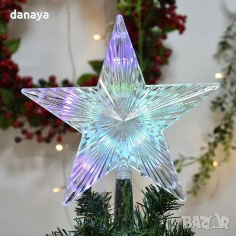 5498 Светеща коледна звезда за елха връх за елха звезда, 14 см