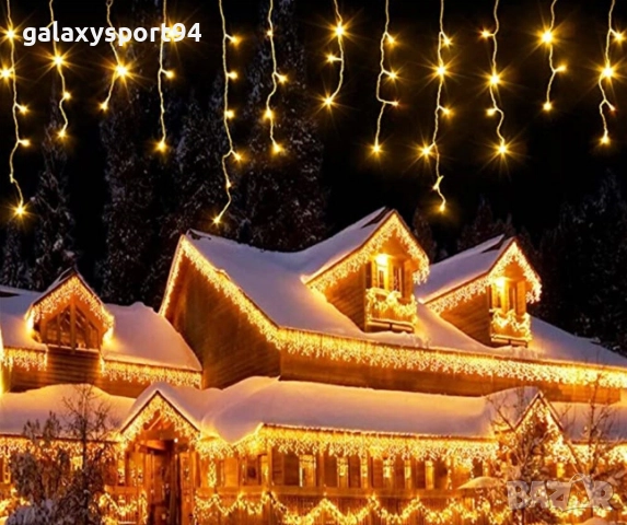 LED Топло бяла Светеща завеса 12метра х 60см с Флаш Ефект тип Висулка, снимка 6 - Лед осветление - 51645671