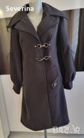 Уникален дизайн, ново наситено черно палто , снимка 7 - Палта, манта - 52430863