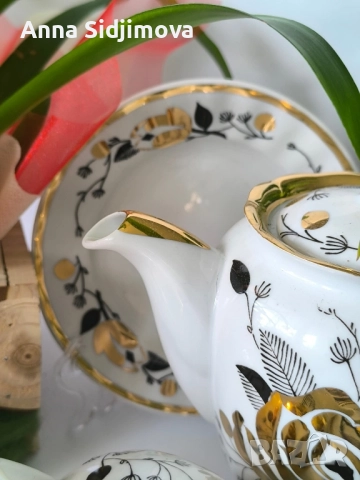 Руски порцелан сервиз за кафе Вербилки , снимка 6 - Сервизи - 52161942