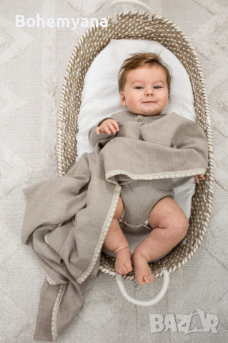 Babyly ленено одеяло пелена 100 х 100 см – бежово, снимка 1 - Спално бельо и завивки - 44747602