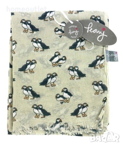 ПРОМОЦИЯ Многофункционален дамски шал в бежов цвят с принт на птици PEONY P-3001 OATMEAL, снимка 2 - Шалове - 53707091