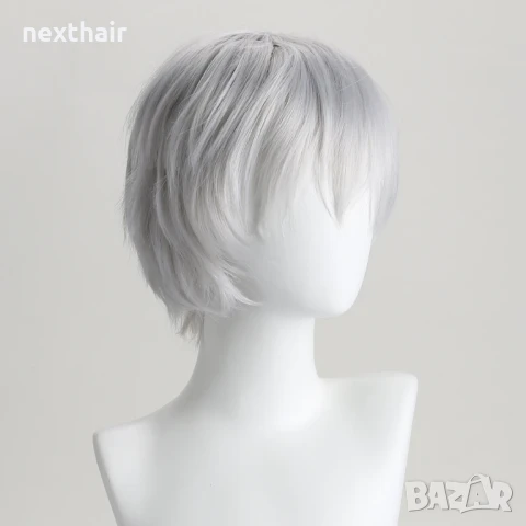 Сребристо бяла къса аниме перука, снимка 4 - Аксесоари за коса - 51314478