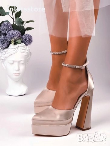 Сандали на ток - бежов сатен - VTS1, снимка 2 - Сандали - 39410157