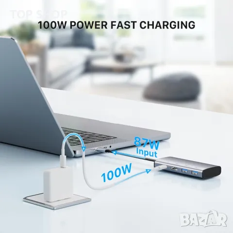 CreaBivotion USB C хъб, 8 в 1 адаптер, докинг станция за лаптоп с HDMI, SD/TF, 4 USB 3.0 порта, снимка 5 - Кабели и адаптери - 49451750