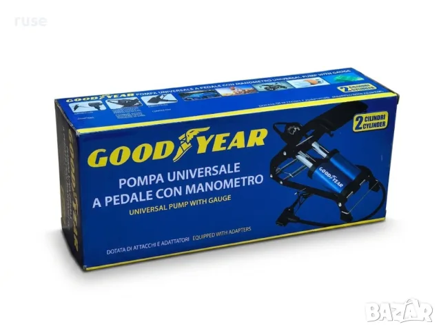 НОВИ! Крачна помпа Goodyear двуцилиндрова с манометър и адаптери , снимка 7 - Аксесоари и консумативи - 55779573