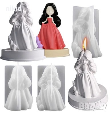 3D Принцеса момиче с дълга рокля силиконов молд форма фондан гипс смола декор свещ, снимка 2 - Форми - 41292759