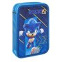 Ученически несесер Double Blue Sonic 2 The Hedgehog, Обурудван, 13.5x20x5 cм, Син, снимка 1 - Други - 41964210