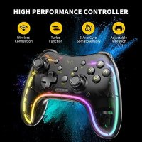 Нов безжичен контролер Switch Pro регулируема вибрация Цветен светодиод, снимка 5 - Други игри и конзоли - 42405007