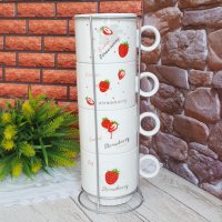 2769 Комплект керамични чаши на метална стойка Sweet Strawberry, снимка 3 - Аксесоари за кухня - 35991366