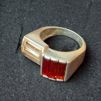 Сребърен пръстен с багети от Гранат и Цитрин / Антика / проба 925 и Житен клас , снимка 4 - Пръстени - 23991114