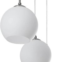 висяща лампа - 3 лампи - стъкло, метал - E27 - бяло, сатениран никел, снимка 3 - Лампи за таван - 41966994