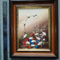 Авторска маслена картина с цветя, снимка 1 - Декорация за дома - 44406555