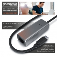 Primewire USB C мрежов адаптер 10/100/1000Mbit - USB C към RJ45 външна мрежова карта, снимка 2 - Мрежови адаптери - 36037506