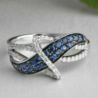 Дамски пръстен със сапфири и топази, снимка 1 - Пръстени - 41874540