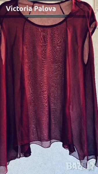 Копринена блуза цвят бордо Италия, снимка 1