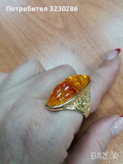 Огромен Пръстен с кехлибар, снимка 1