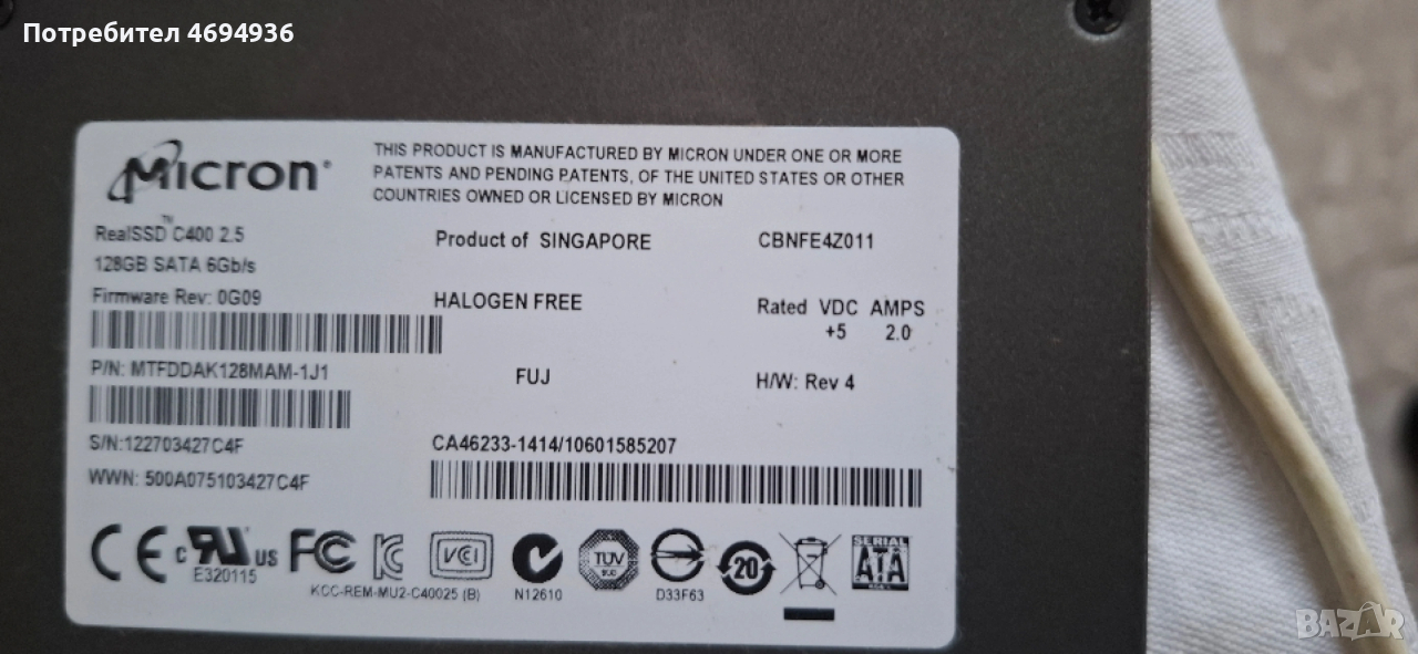 SSD mikron 128GB на 6дни ползван, снимка 1