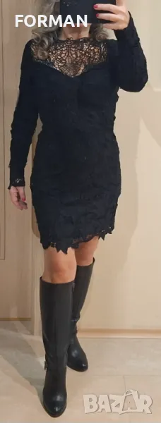 УНИКАЛНА черна дантелена рокля по тялото, снимка 1
