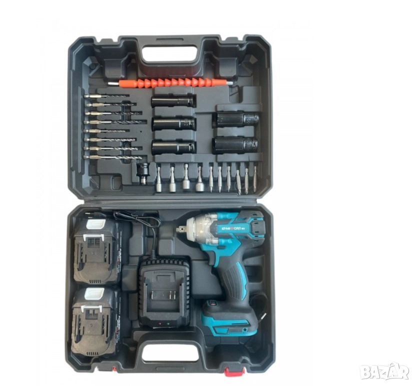 Комбиниран безчетков акумулаторен ударен гайковерт / винтоверт 36V 8Ah с 25 части в куфар KraftRoyal, снимка 1