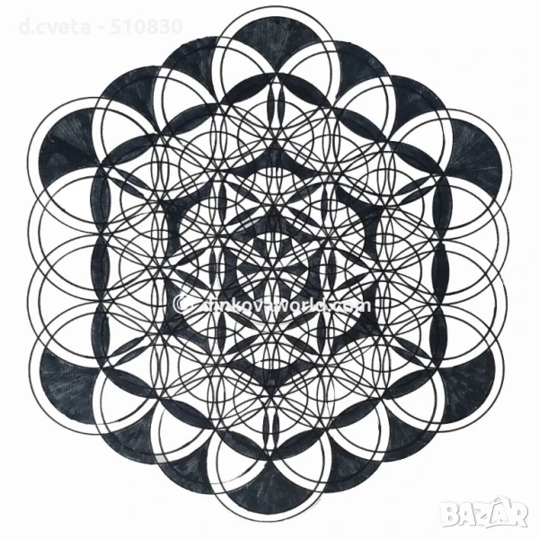 Енергийна Картина Цветето на Живота Черно Бяло, снимка 1