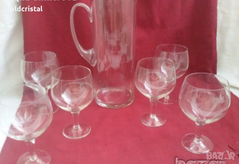 ретро стъклени чаши и кана , снимка 1