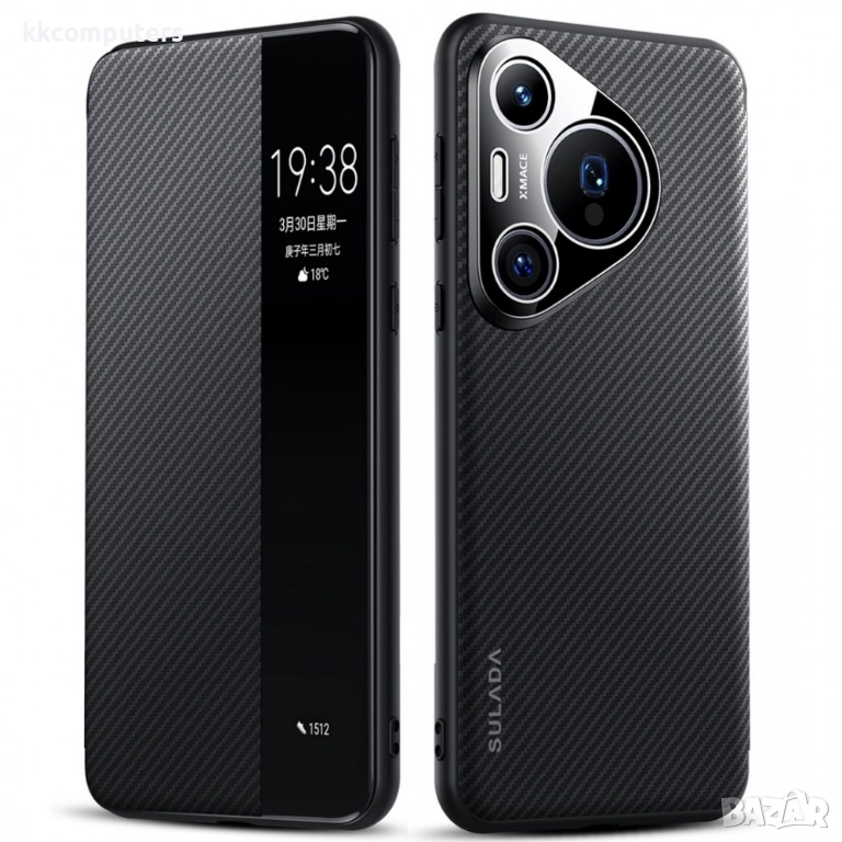 Калъф SULADA Kevlar за Huawei Pura 70 Pro– смарт капак с прозорец, кожена текстура и магнитна функци, снимка 1
