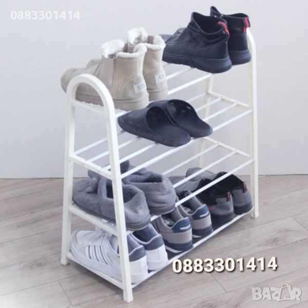 Етажерка за обувки, Метална, Бяла, 4 рафта, снимка 1