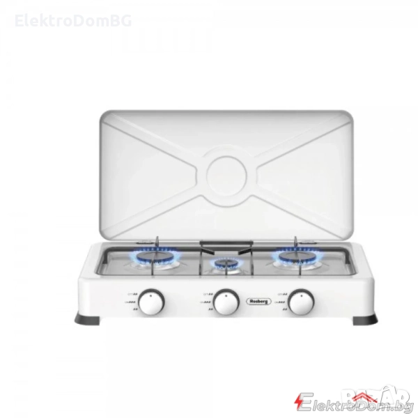 Котлон газов троен с капак Rosberg R51454E3, 30 mbar, Бял, снимка 1