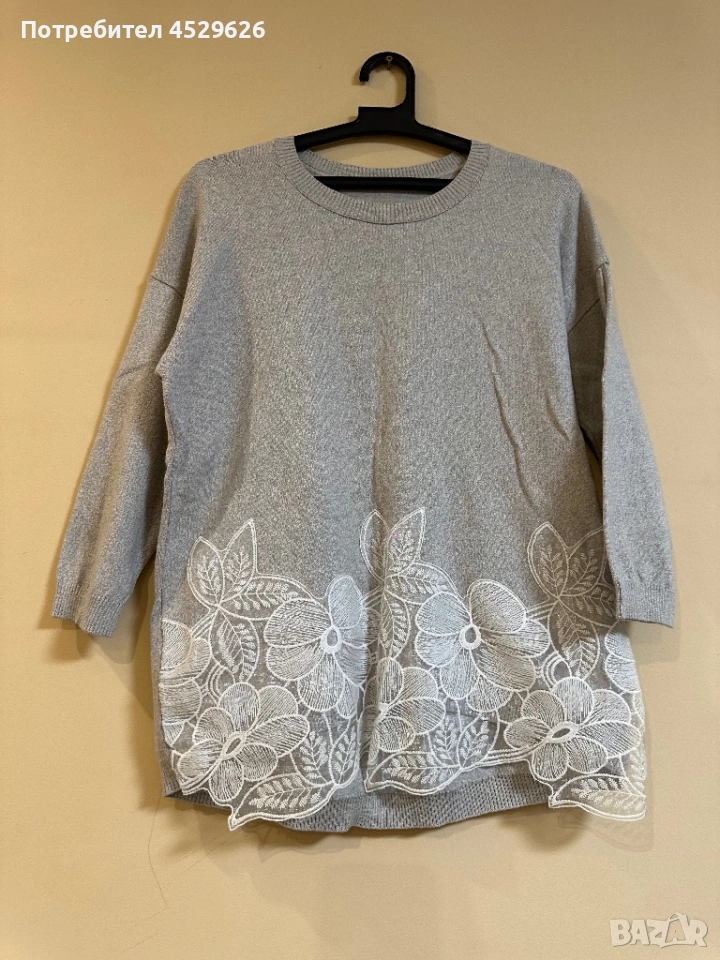 Сива блуза с дантела , снимка 1