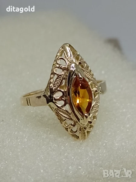 Нов 14К златен пръстен с естествен цитрин 2.55 гр цена 385 лв, снимка 1