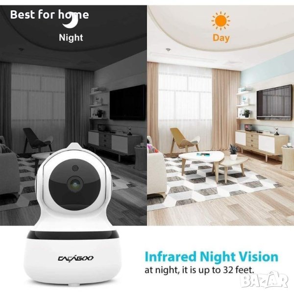 Камера за наблюдение Cacagoo S3344, Wi-Fi, Нощно виждане,1080P HD,360 градуса, Ротация, , снимка 1