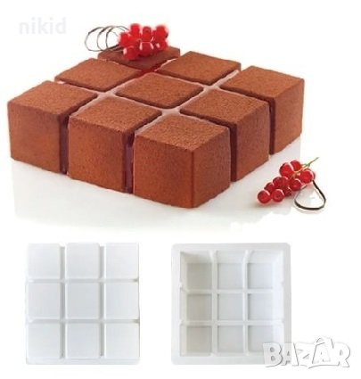 квадрат на квадрати рубик тава силиконов молд силиконова форма за пай кекс мус десерт сладкиш, снимка 1