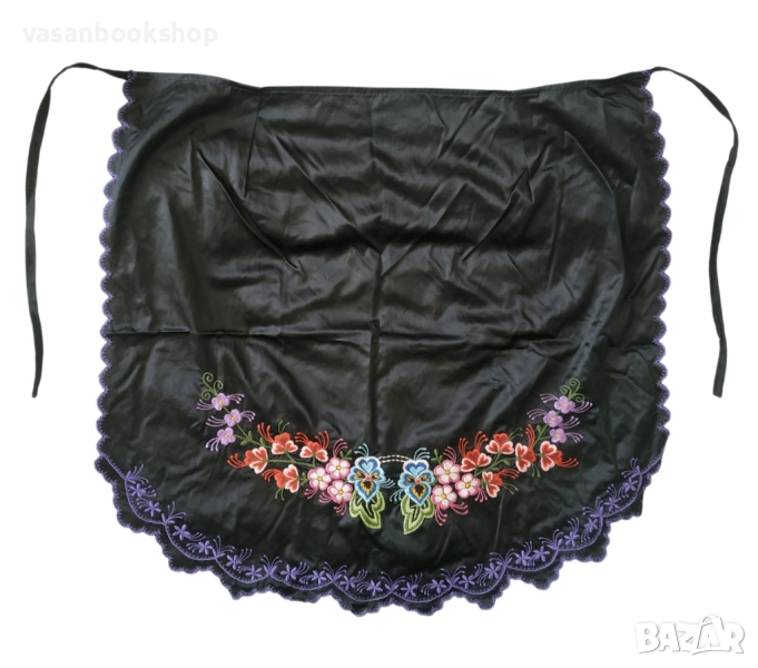 Черна сатенена престилка ✨ Българска народна носия, ръчна бродерия, празничен вариант – 100+ години,, снимка 1