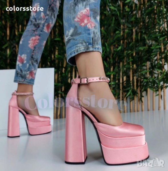 Сандали на ток - розов сатен - VS1, снимка 1