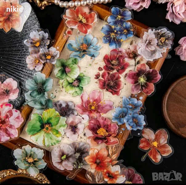 20 цветя роза божур самозалепващи лепенки стикери декор ръчна изработка украса, снимка 1