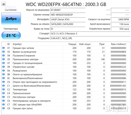 2TB WD Red Plus NAS HDD 3.5" WD20EFPX с гаранция до 21.12.2028 г., снимка 5 - Твърди дискове - 53523378