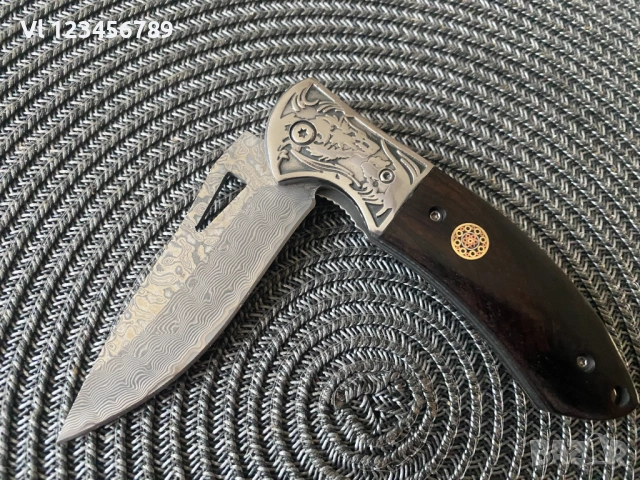 Сгъваем нож  с острие имитиращо дамаска стомана 90х200, снимка 4 - Ножове - 53713247