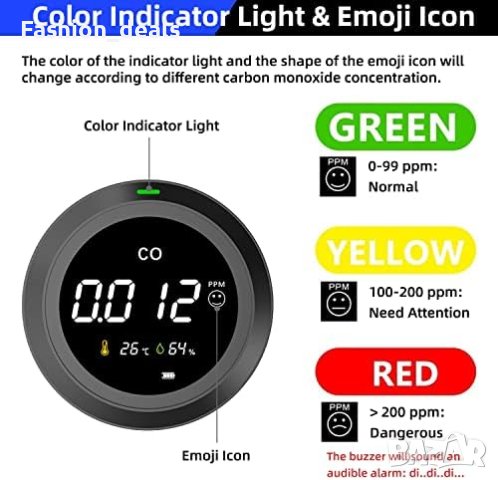 Нов Преносим детектор за въглероден окис CO аларма и измервател Безопасност , снимка 2 - Други стоки за дома - 41876512