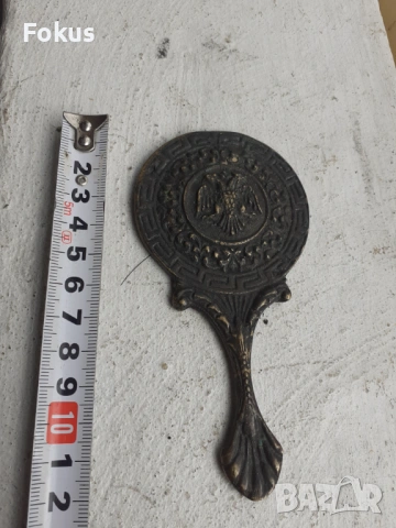 Старо бронзово малко огледало с двуглав орел, снимка 5 - Антикварни и старинни предмети - 53430766