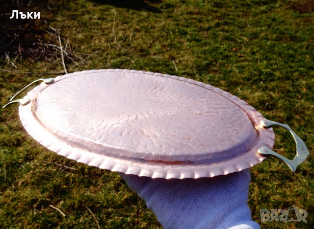 Меден поднос,плато,ръчно кован 36 см. , снимка 5 - Антикварни и старинни предмети - 35997661