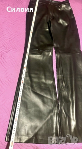 Черен лъскав кожен панталон "MNG", размер S-M, снимка 4 - Панталони - 53839036