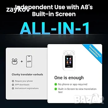 Wooask ChatGPT Преводач Слушалки A8 TransBuds | AI Офлайн Преводач със сензорен екран, снимка 2 - Bluetooth слушалки - 51423315