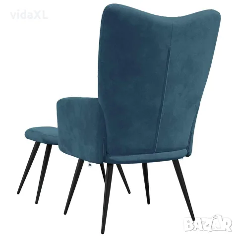 vidaXL Релаксиращ стол с табуретка, син, кадифе, снимка 5 - Столове - 56146913
