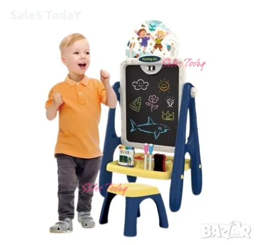 Дъска за рисуване+ столче, Двулицева, Магнитна, 69см