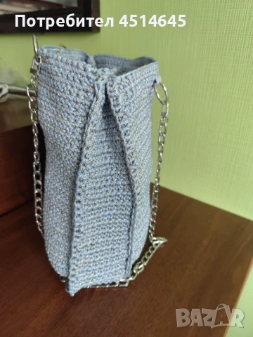 Чанта 34/26/7 см.синьо с ламе нова ръчно плетена , снимка 2 - Чанти - 51203909