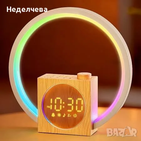 декоративен цифров LED часовник с дървесен корпус и кръгъл дисплей, 